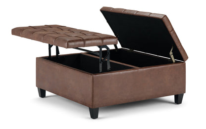 Distressed Umber Brown Distressed Vegan Leather | Harrison Coffee Table Storage Ottoman
