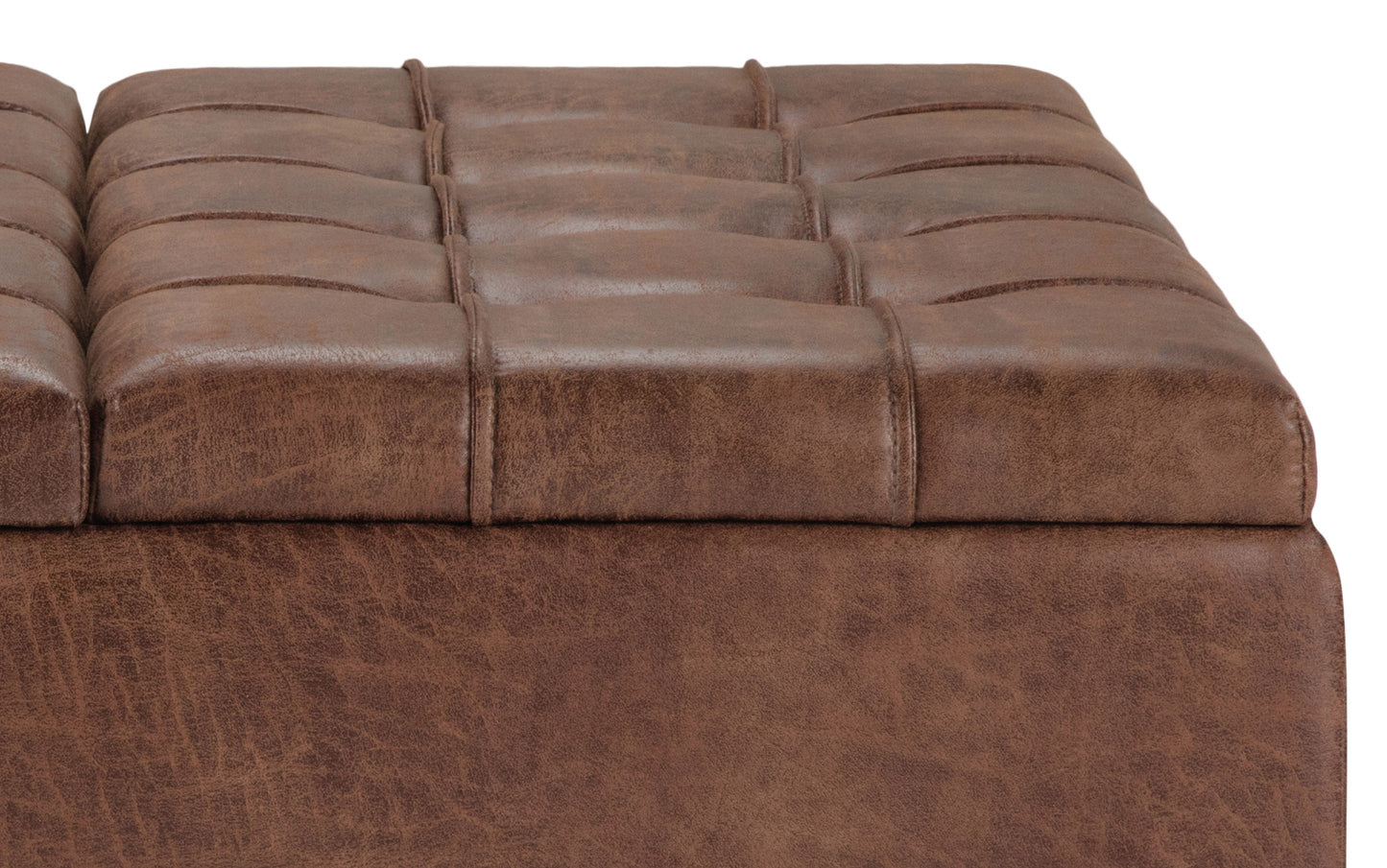 Distressed Umber Brown Distressed Vegan Leather | Harrison Coffee Table Storage Ottoman