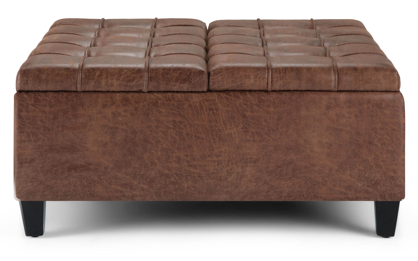 Distressed Umber Brown Distressed Vegan Leather | Harrison Coffee Table Storage Ottoman