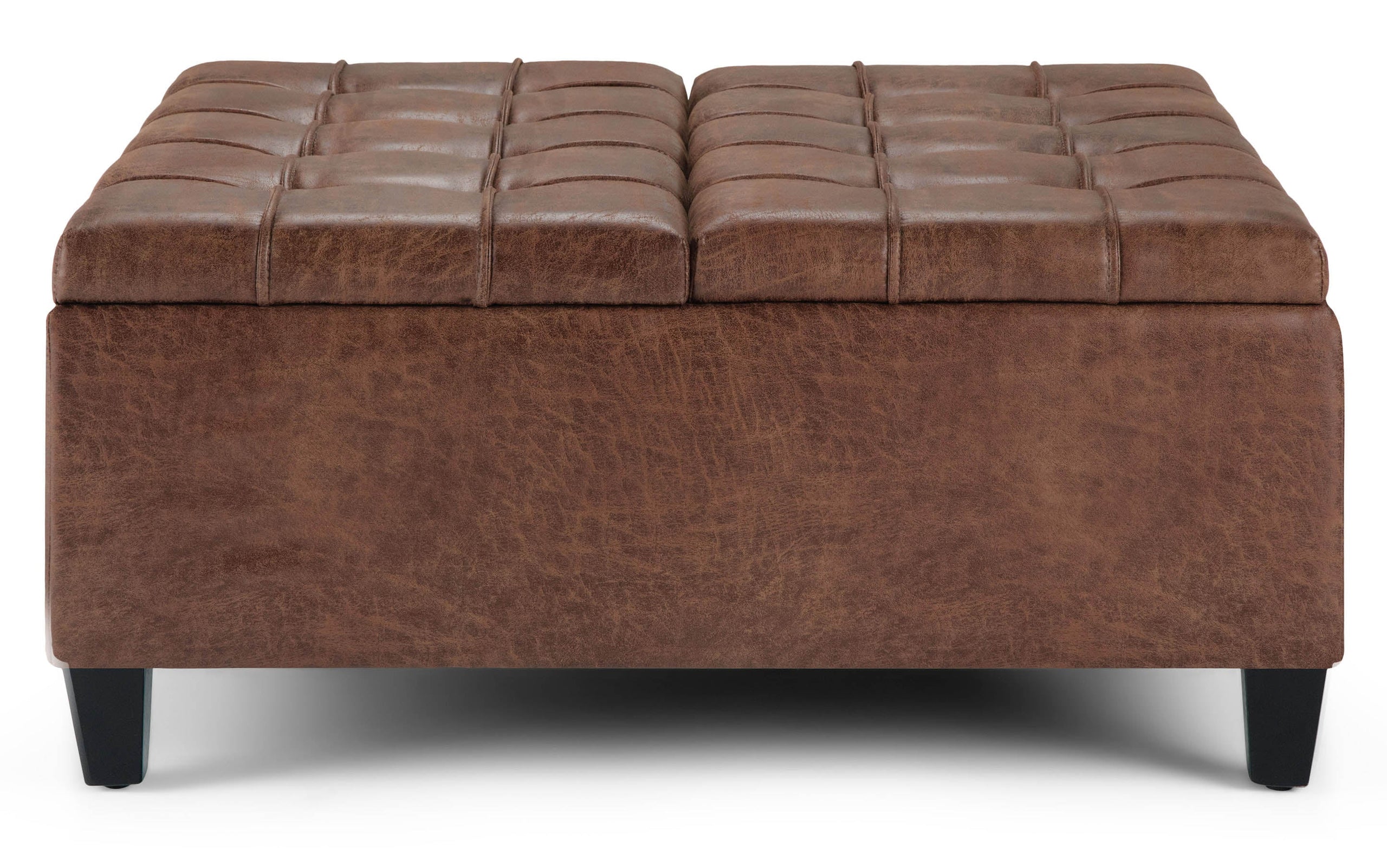 Distressed Umber Brown Distressed Vegan Leather | Harrison Coffee Table Storage Ottoman