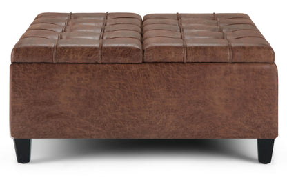 Distressed Umber Brown Distressed Vegan Leather | Harrison Coffee Table Storage Ottoman