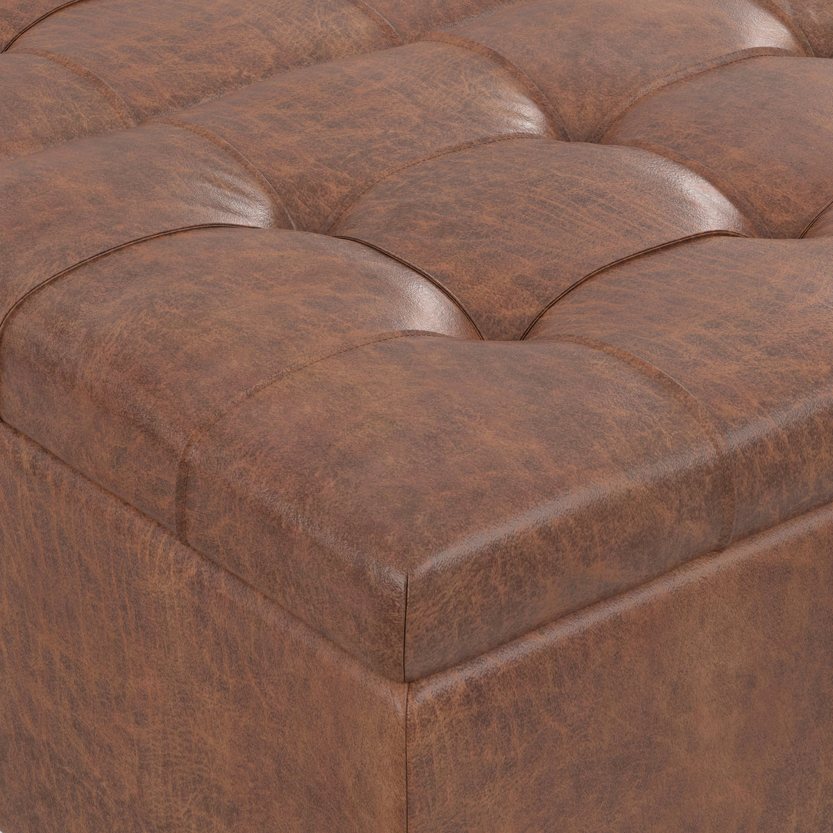 Distressed Saddle Brown Distressed Vegan Leather | Harrison Coffee Table Storage Ottoman