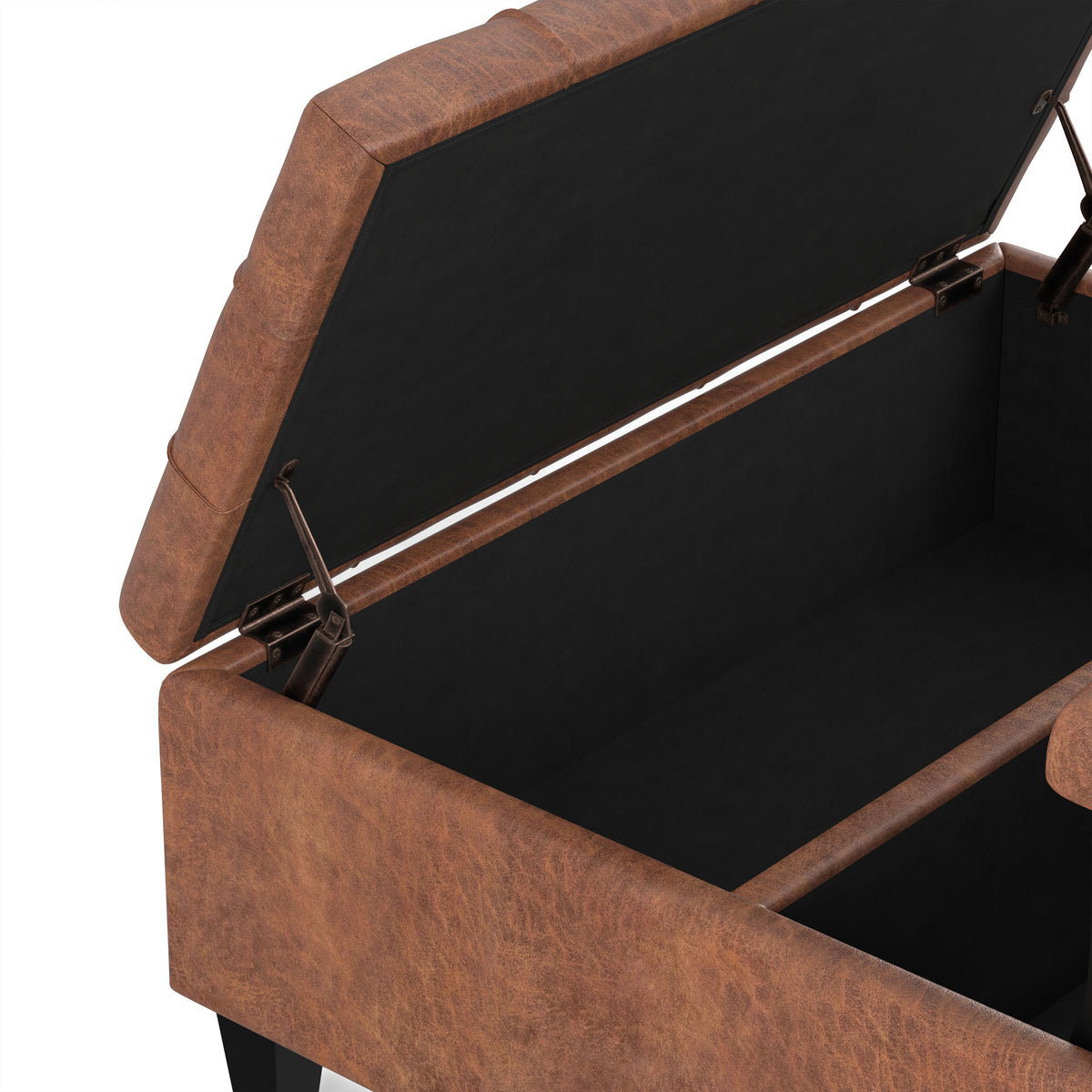 Distressed Saddle Brown Distressed Vegan Leather | Harrison Coffee Table Storage Ottoman
