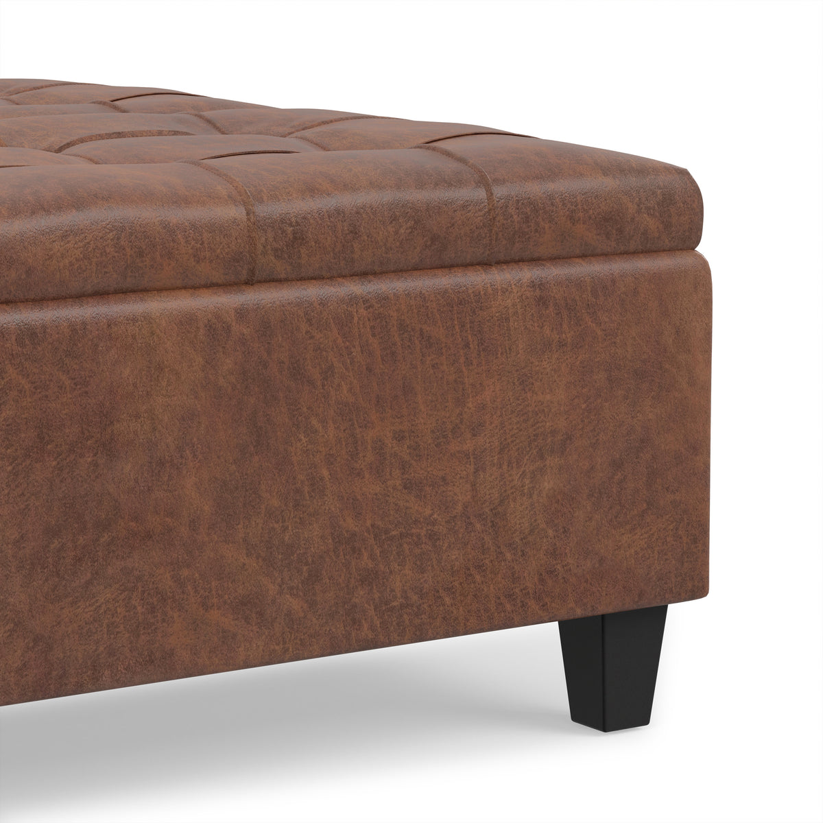 Distressed Saddle Brown Distressed Vegan Leather | Harrison Coffee Table Storage Ottoman