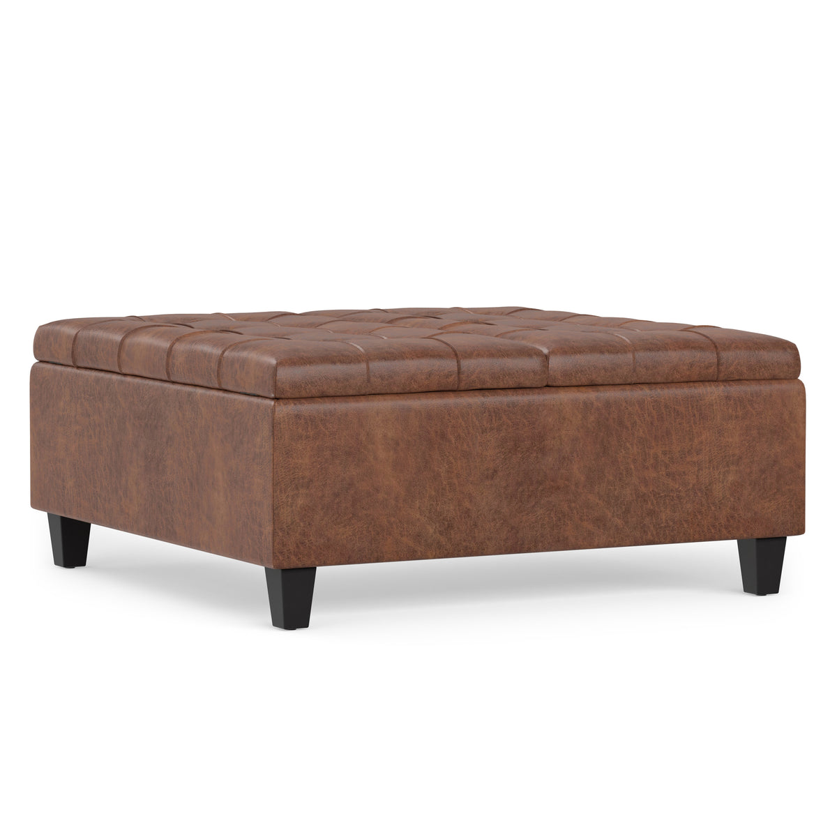 Distressed Saddle Brown Distressed Vegan Leather | Harrison Coffee Table Storage Ottoman