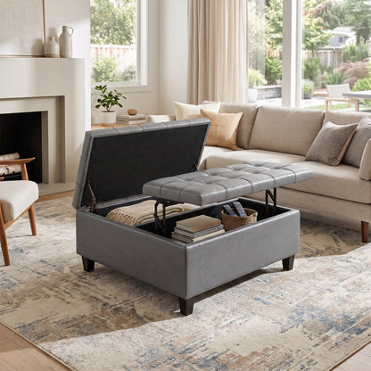 Stone Grey Vegan Leather | Harrison Coffee Table Storage Ottoman