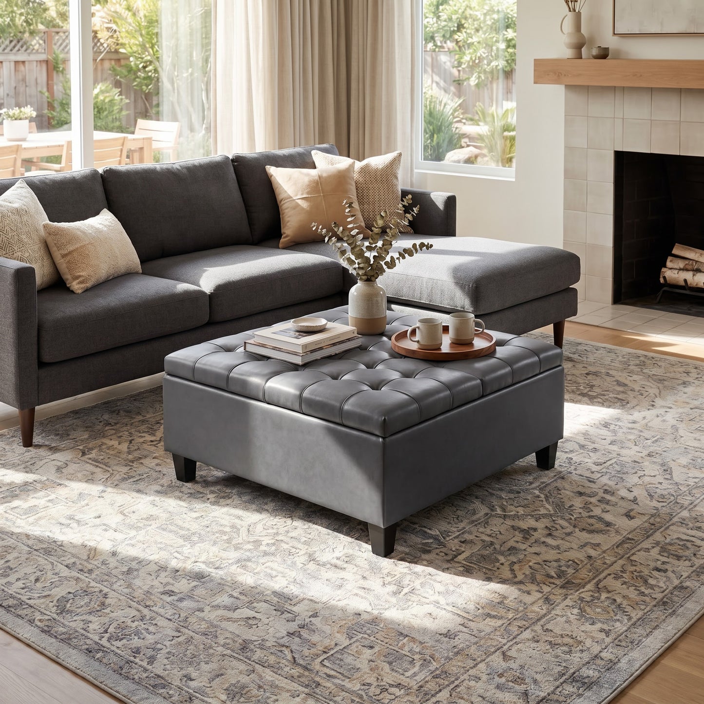 Stone Grey Vegan Leather | Harrison Coffee Table Storage Ottoman