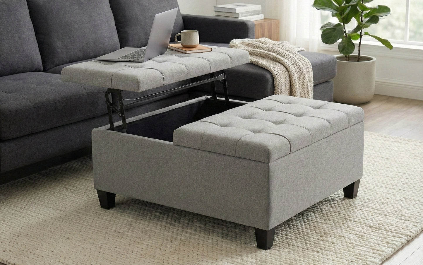 Dove Grey Linen Style Fabric | Harrison Coffee Table Storage Ottoman