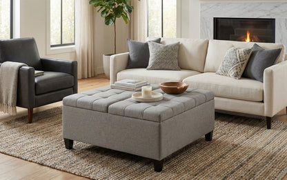 Dove Grey Linen Style Fabric | Harrison Coffee Table Storage Ottoman