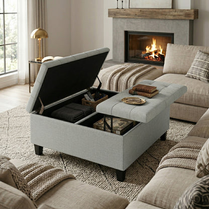 Light Stone Grey Linen Style Fabric | Harrison Coffee Table Storage Ottoman
