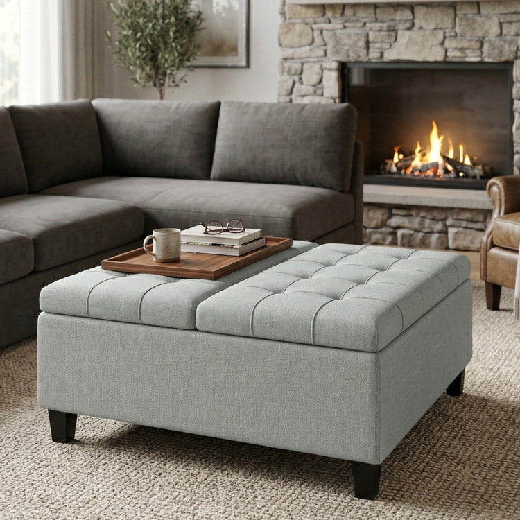 Light Stone Grey Linen Style Fabric | Harrison Coffee Table Storage Ottoman