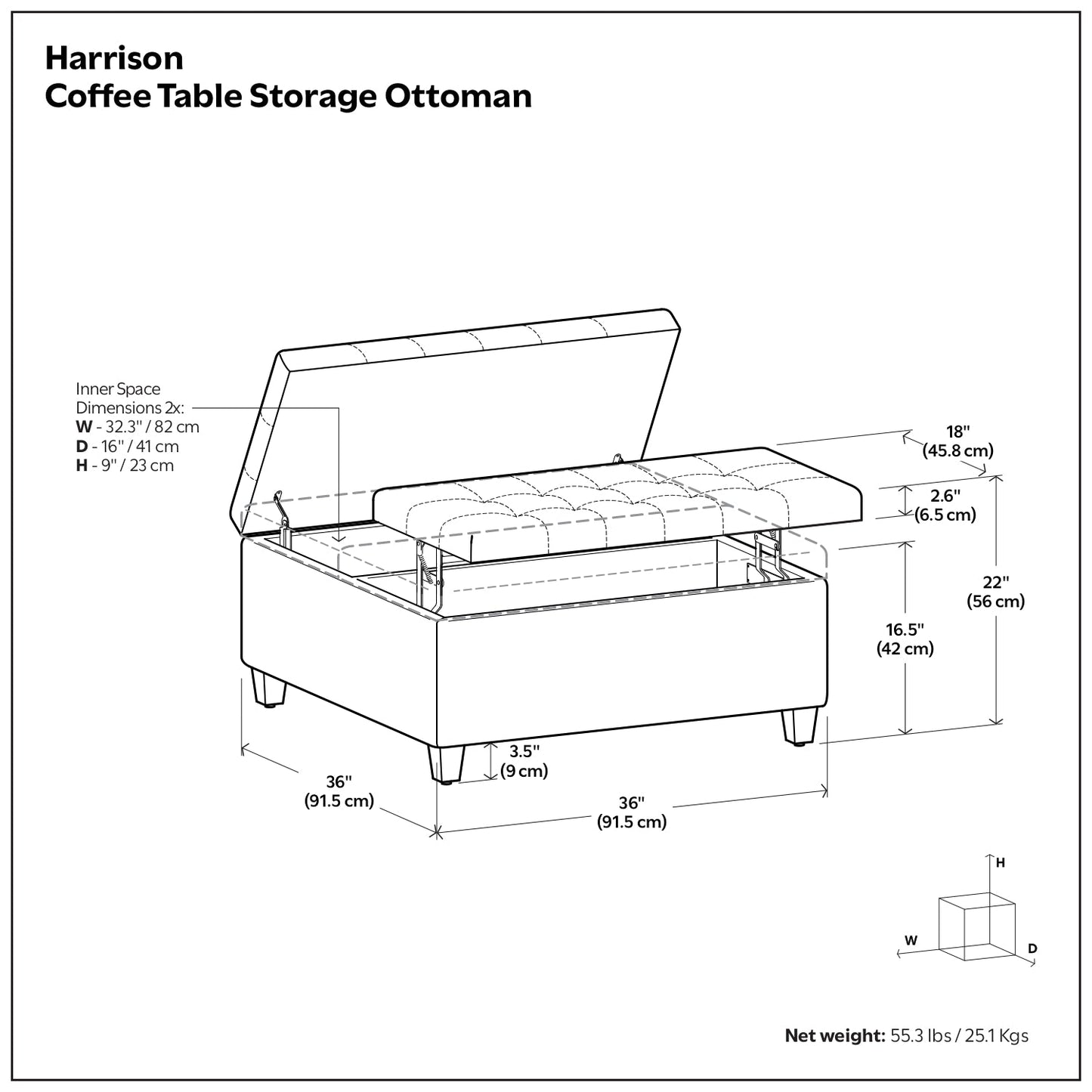 Mink Brown Tweed Style Fabric | Harrison Coffee Table Storage Ottoman