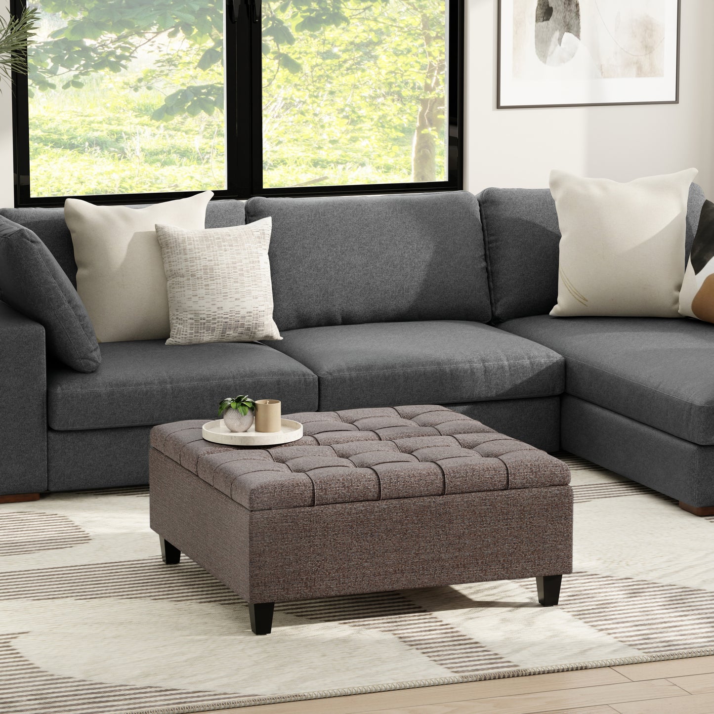 Mink Brown Tweed Style Fabric | Harrison Coffee Table Ottoman in Tweed