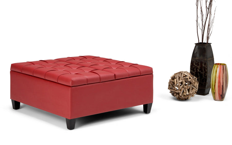 Crimson Red Vegan Leather | Harrison Coffee Table Storage Ottoman