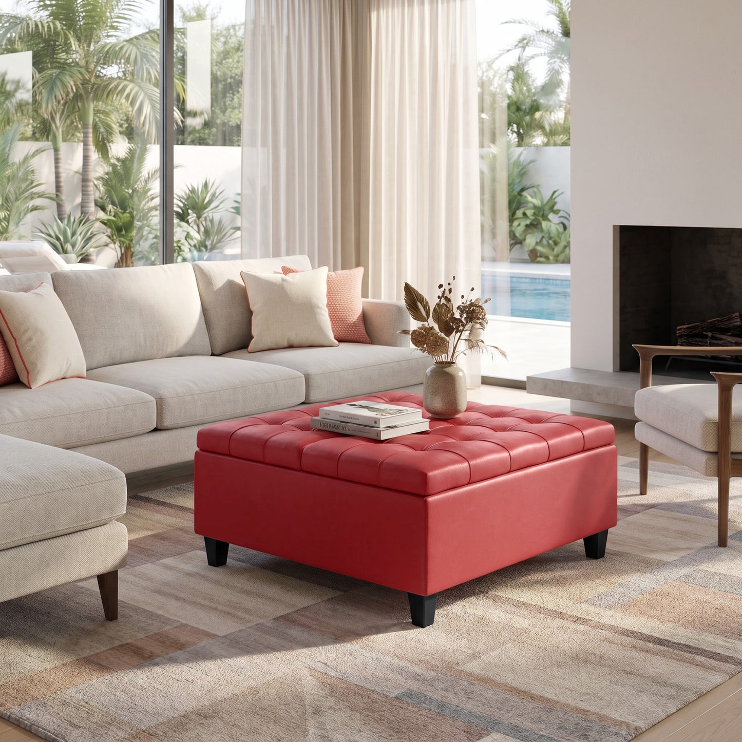 Red Vegan Leather | Harrison Coffee Table Storage Ottoman