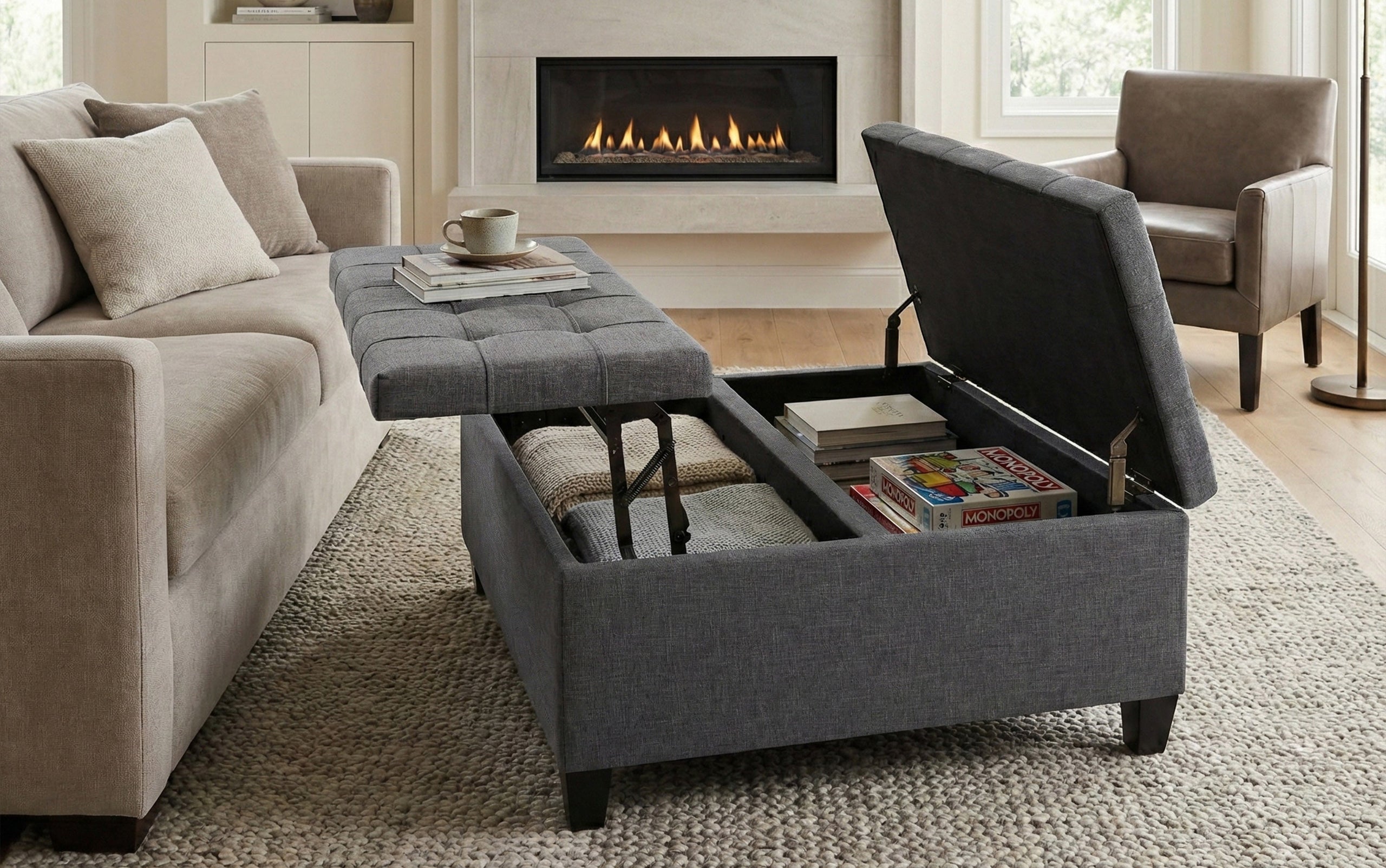 Slate Grey Linen Style Fabric | Harrison Coffee Table Storage Ottoman