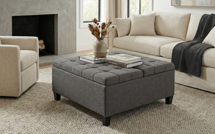 Slate Grey Linen Style Fabric | Harrison Coffee Table Storage Ottoman