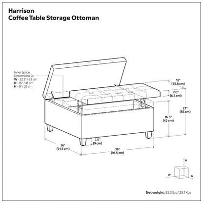 Slate Grey Linen Style Fabric | Harrison Coffee Table Storage Ottoman