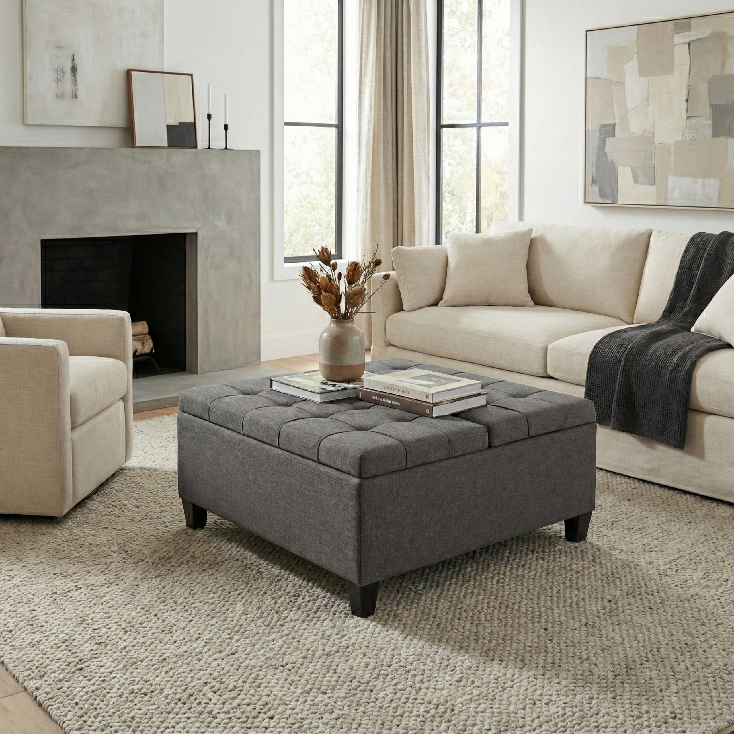 Slate Grey Linen Style Fabric | Harrison Coffee Table Storage Ottoman