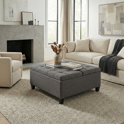 Slate Grey Linen Style Fabric | Harrison Coffee Table Storage Ottoman