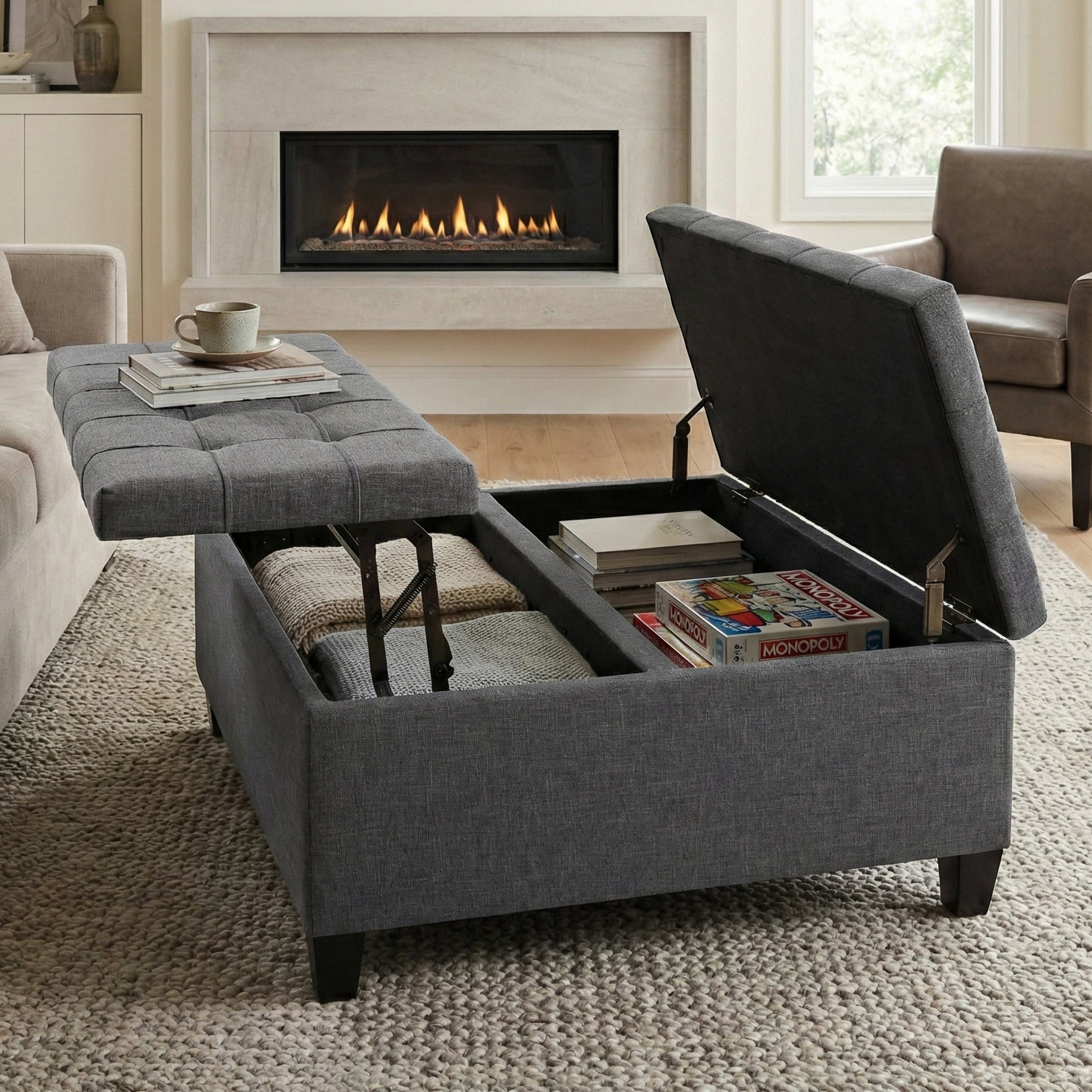 Slate Grey Linen Style Fabric | Harrison Coffee Table Storage Ottoman