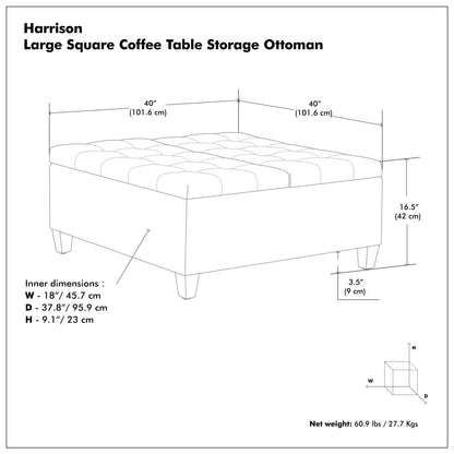 Midnight Black Vegan Leather | Harrison Large Square Coffee Table Storage Ottoman