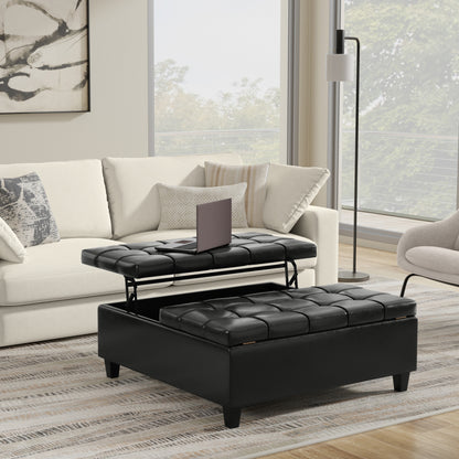 Midnight Black Vegan Leather | Harrison Large Square Coffee Table Storage Ottoman