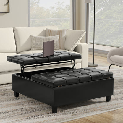 Midnight Black Vegan Leather | Harrison Large Square Coffee Table Storage Ottoman