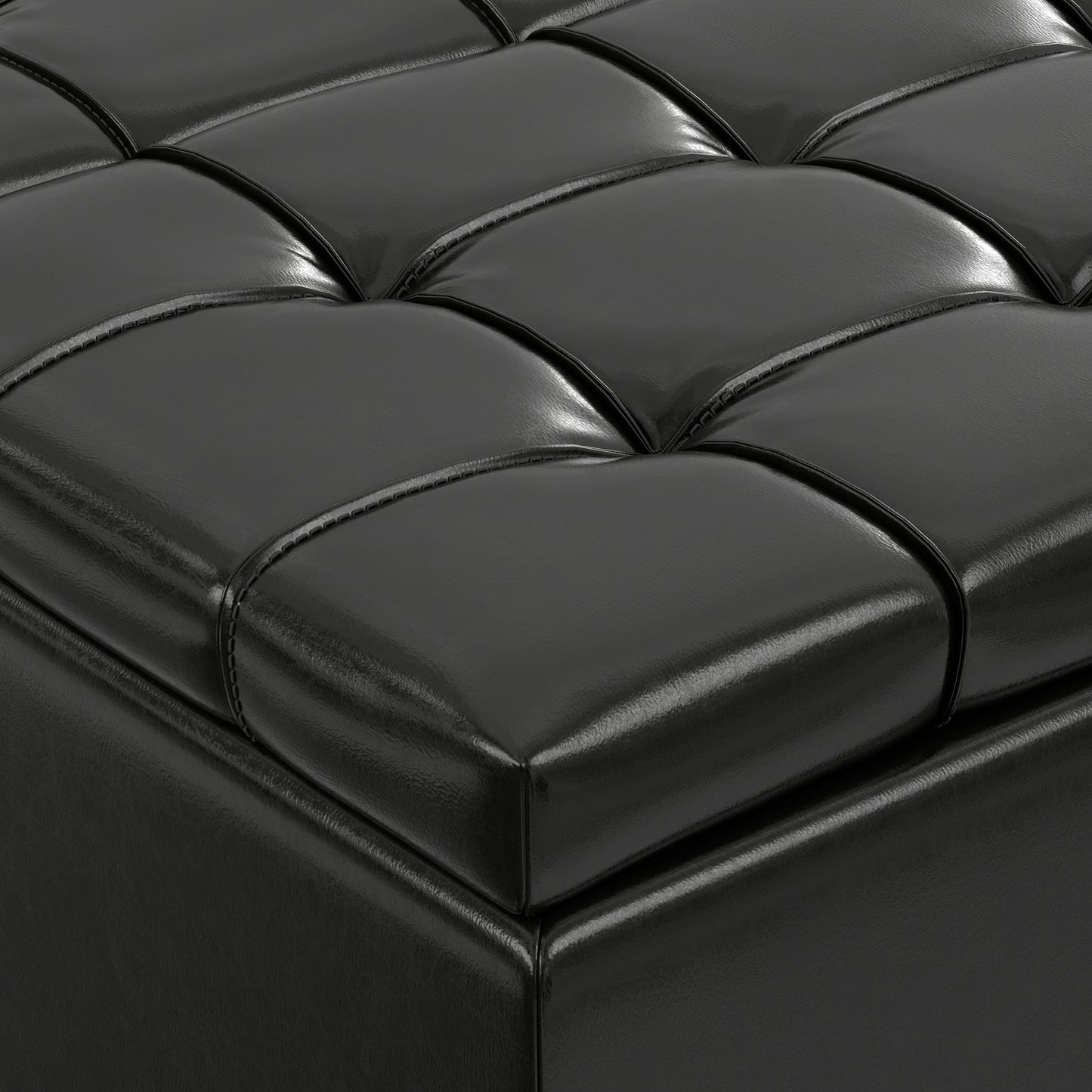 Midnight Black Vegan Leather | Harrison Large Square Coffee Table Storage Ottoman