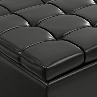 Midnight Black Vegan Leather | Harrison Large Square Coffee Table Storage Ottoman