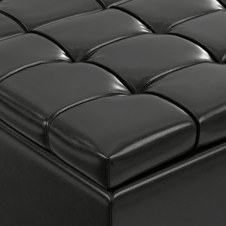 Midnight Black Vegan Leather | Harrison Large Square Coffee Table Storage Ottoman