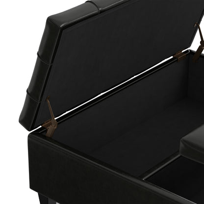 Midnight Black Vegan Leather | Harrison Large Square Coffee Table Storage Ottoman