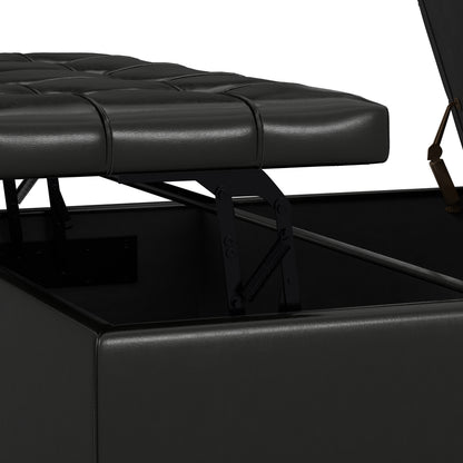 Midnight Black Vegan Leather | Harrison Large Square Coffee Table Storage Ottoman