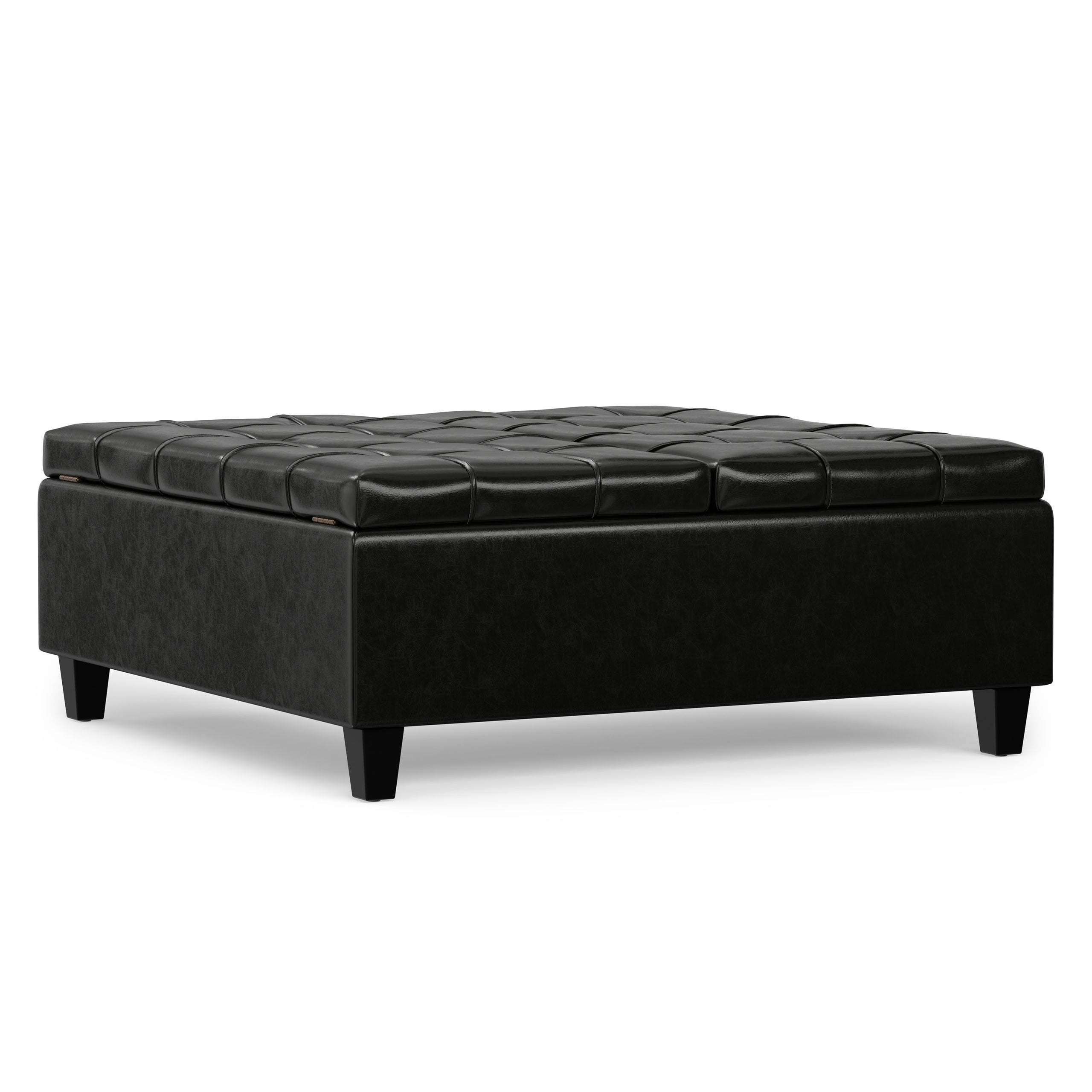Midnight Black Vegan Leather | Harrison Large Square Coffee Table Storage Ottoman