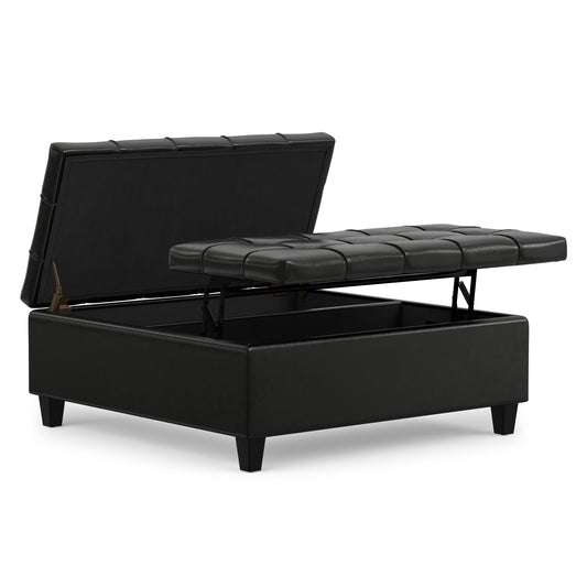 Midnight Black Vegan Leather | Harrison Large Square Coffee Table Storage Ottoman