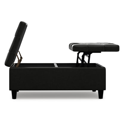 Midnight Black Vegan Leather | Harrison Large Square Coffee Table Storage Ottoman