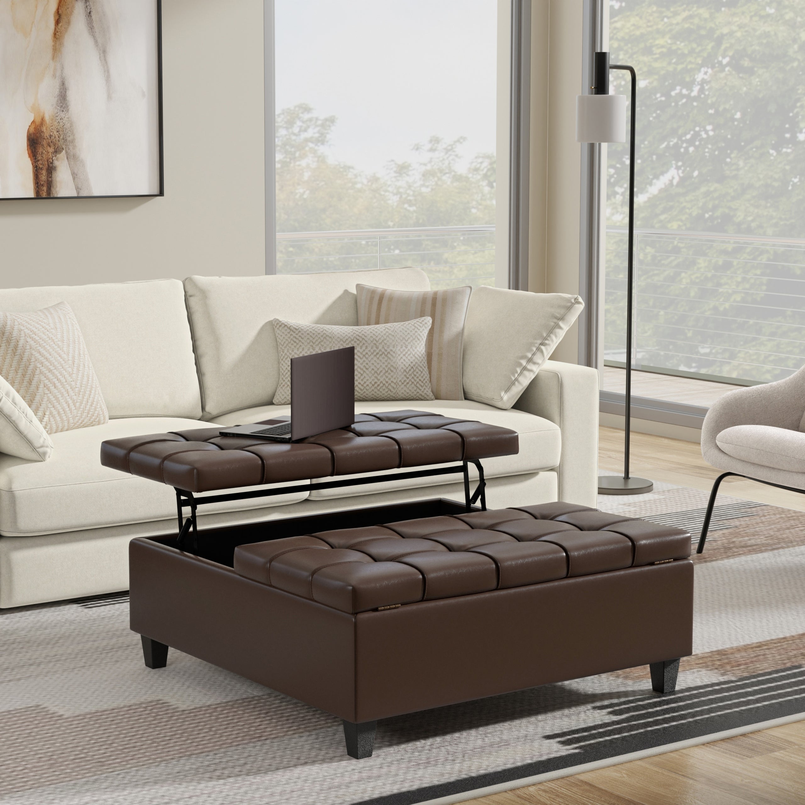 Chocolate Brown Vegan Leather | Harrison Large Square Coffee Table Storage Ottoman