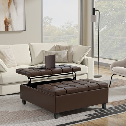 Chocolate Brown Vegan Leather | Harrison Large Square Coffee Table Storage Ottoman