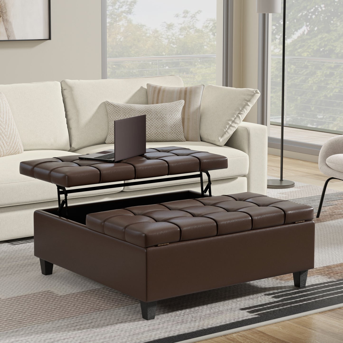 Chocolate Brown Vegan Leather | Harrison Large Square Coffee Table Storage Ottoman