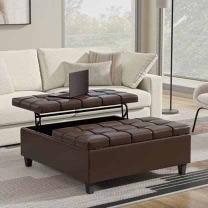 Chocolate Brown Vegan Leather | Harrison Large Square Coffee Table Storage Ottoman