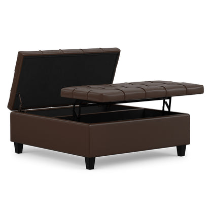 Chocolate Brown Vegan Leather | Harrison Large Square Coffee Table Storage Ottoman