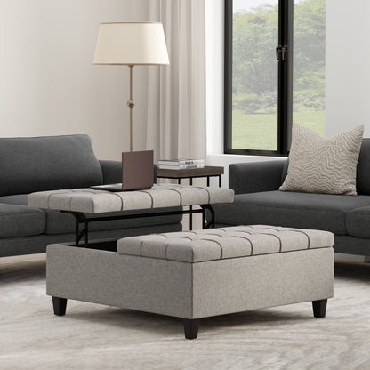 Cloud Grey Linen Style Fabric | Harrison Large Square Coffee Table Storage Ottoman in Linen