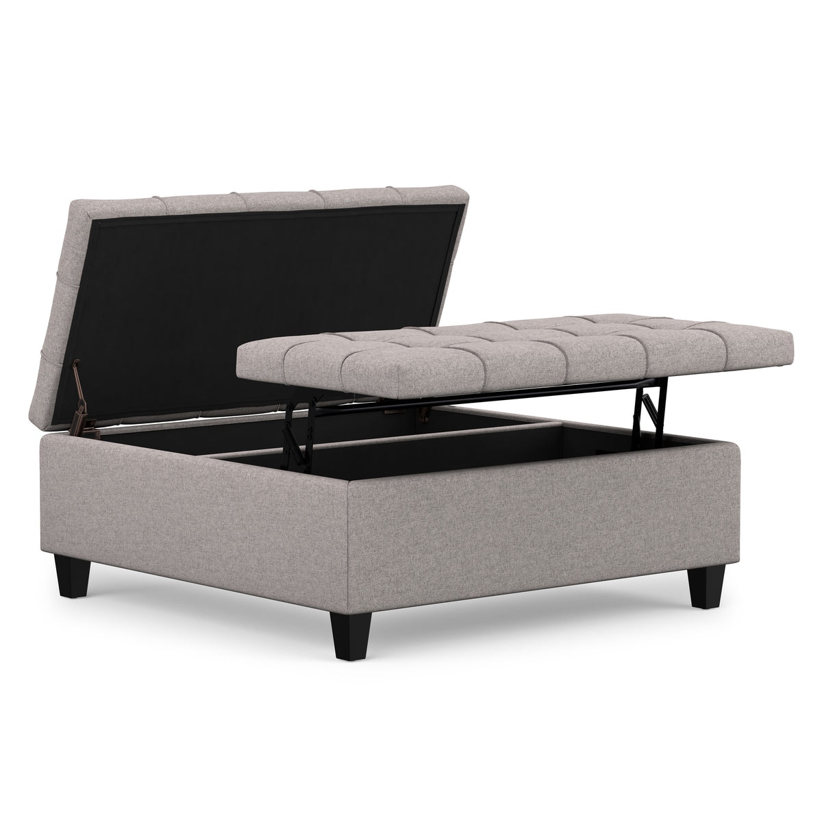 Cloud Grey Linen Style Fabric | Harrison Large Square Coffee Table Storage Ottoman in Linen