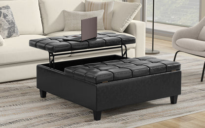 Distressed Black Distressed Vegan Leather | Harrison Large Square Coffee Table Storage Ottoman