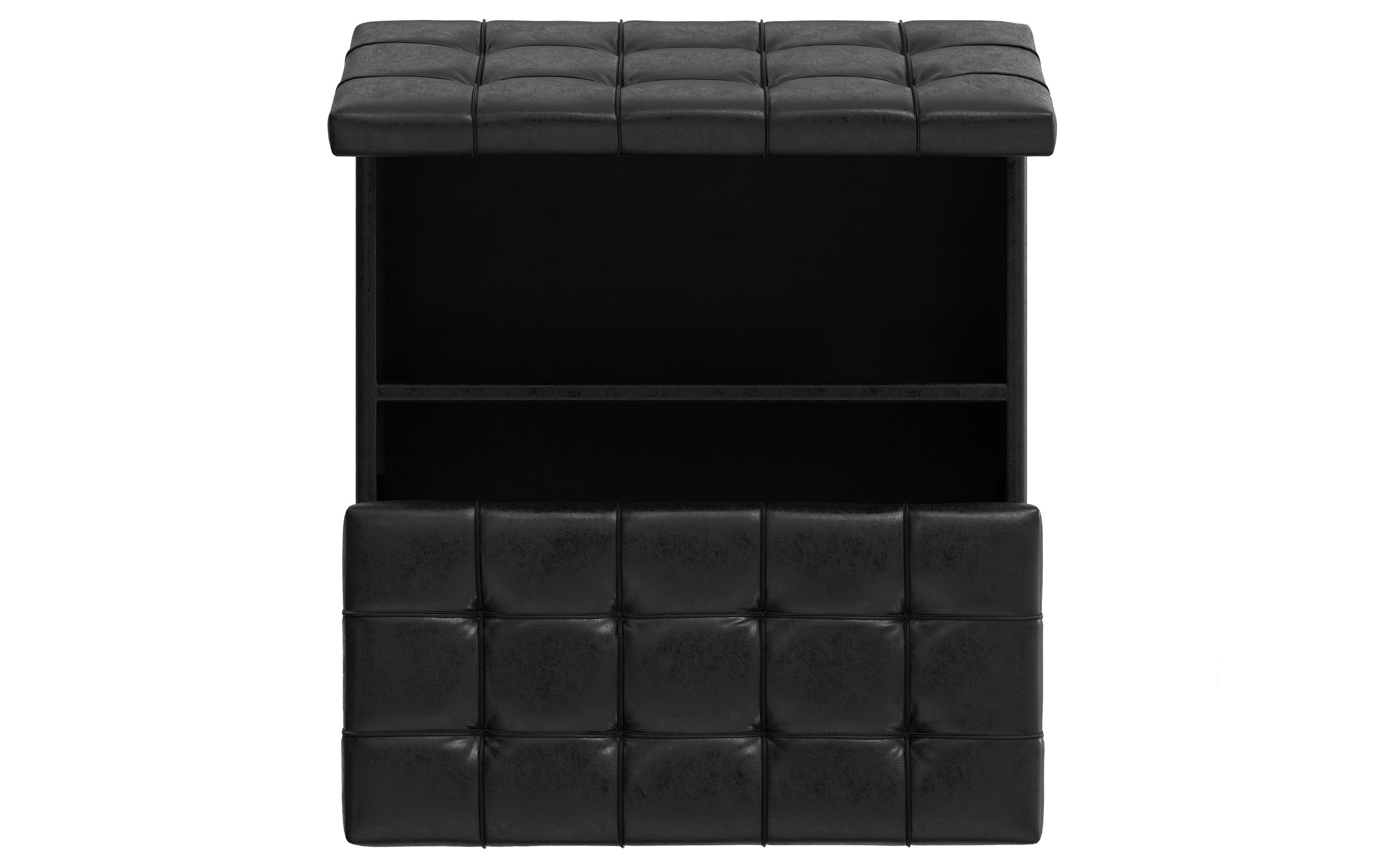 Distressed Black Distressed Vegan Leather | Harrison Large Square Coffee Table Storage Ottoman