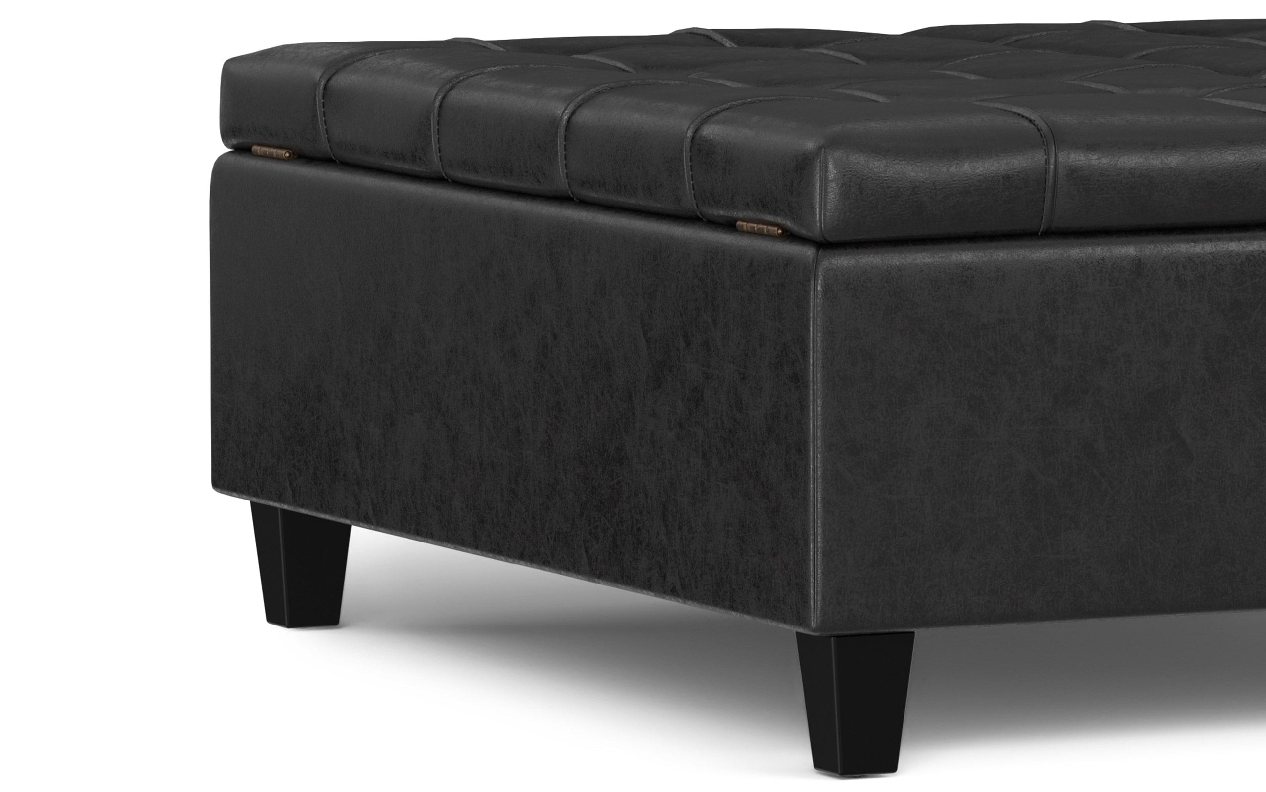 Distressed Black Distressed Vegan Leather | Harrison Large Square Coffee Table Storage Ottoman