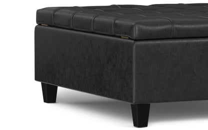 Distressed Black Distressed Vegan Leather | Harrison Large Square Coffee Table Storage Ottoman