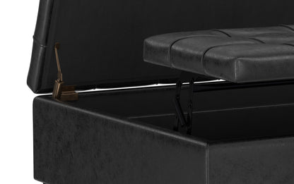 Distressed Black Distressed Vegan Leather | Harrison Large Square Coffee Table Storage Ottoman