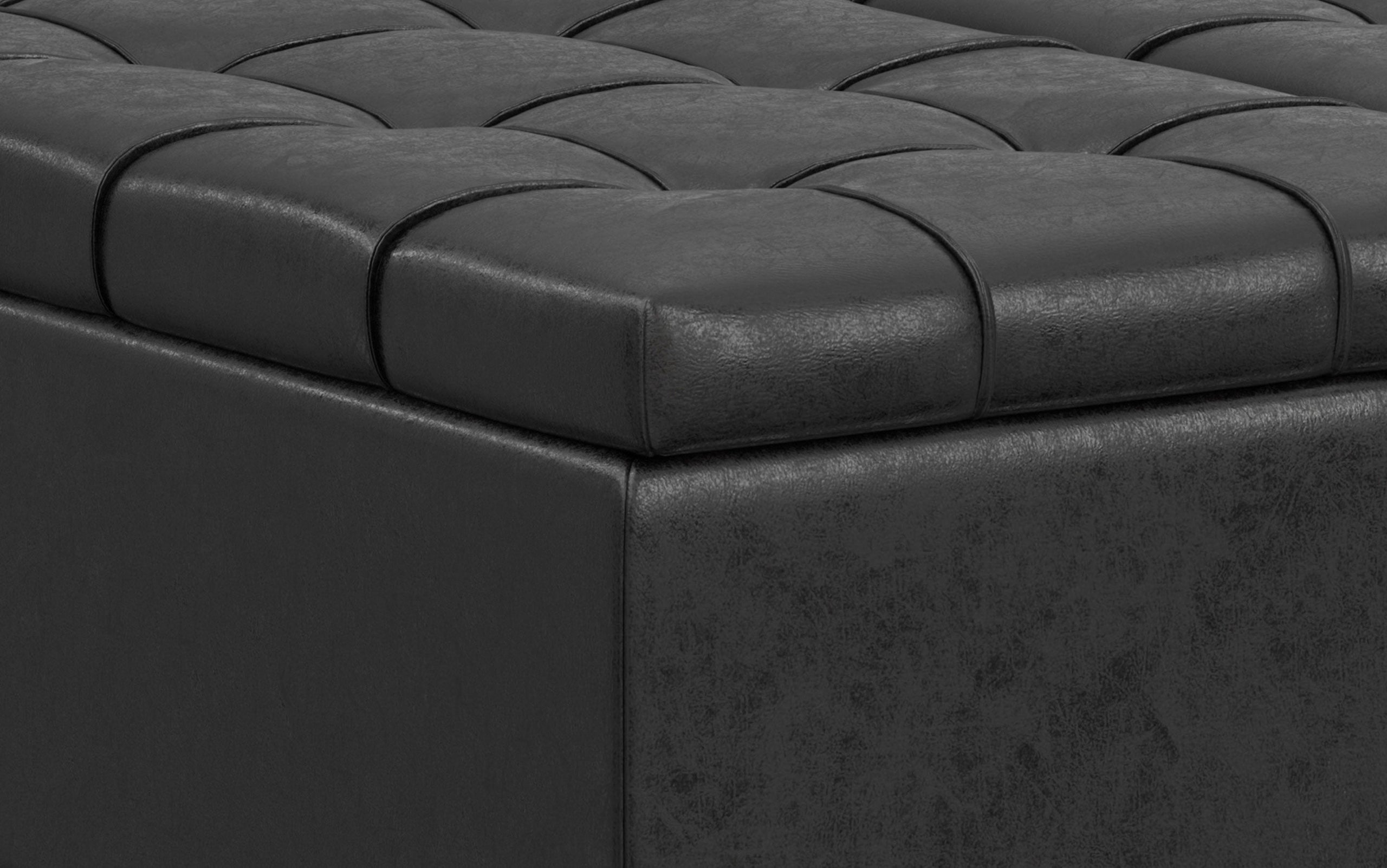 Distressed Black Distressed Vegan Leather | Harrison Large Square Coffee Table Storage Ottoman