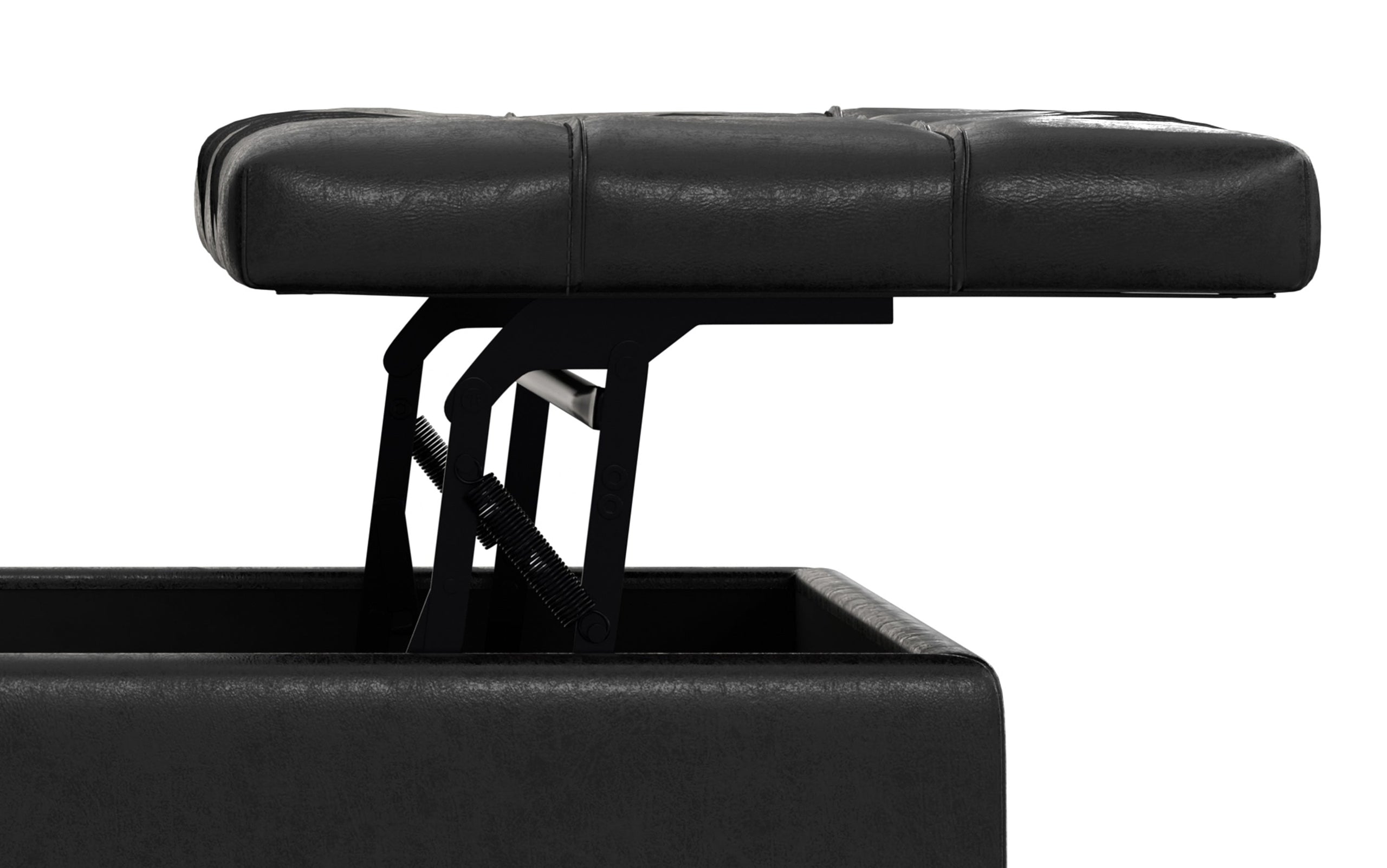 Distressed Black Distressed Vegan Leather | Harrison Large Square Coffee Table Storage Ottoman